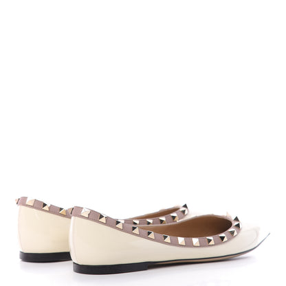 Valentino Garavani Patent Rockstud Ballerina Flats 38.5 Light Ivory Poudre 4 of 9