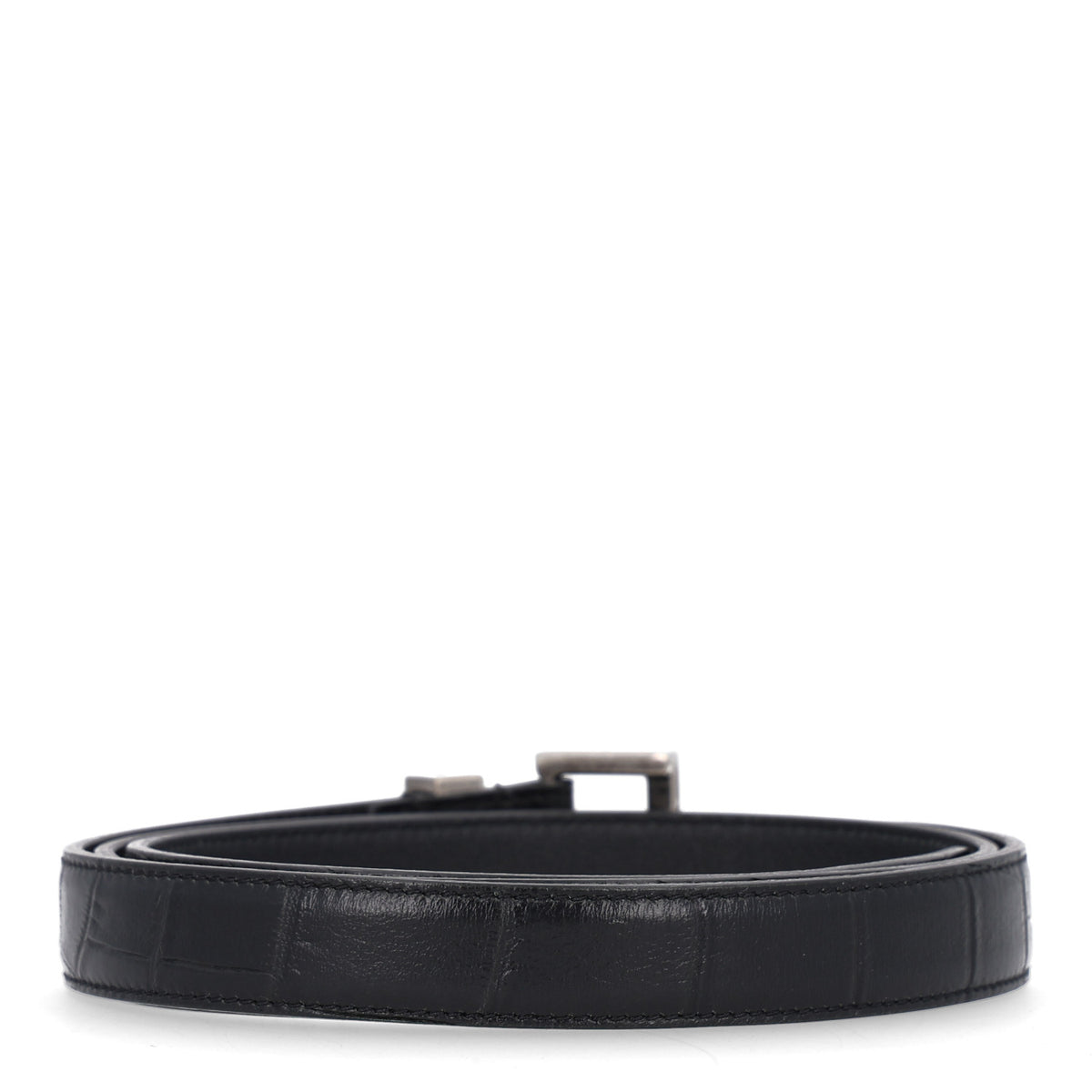 Calfskin Crocodile Embossed Monogram Passant Buckle Belt 95 38 Black