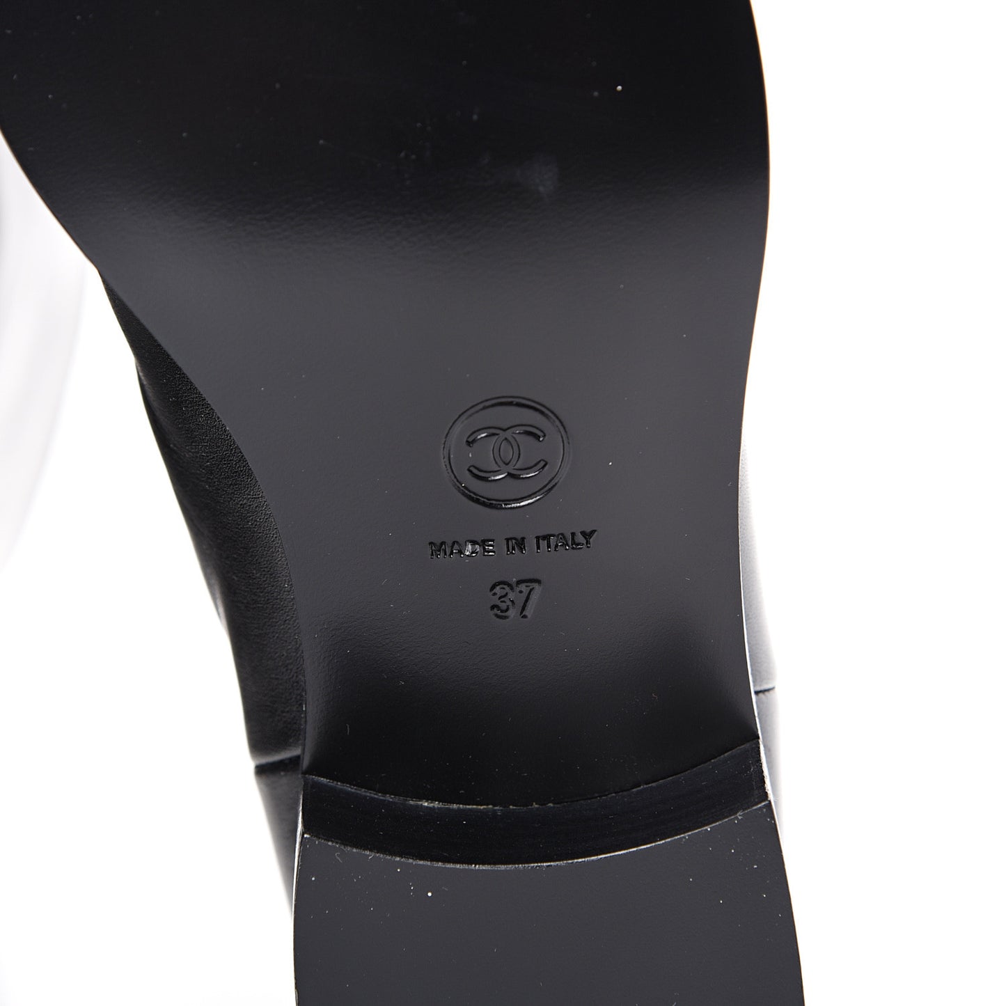 Glazed Calfskin CC High Boots 37 Black