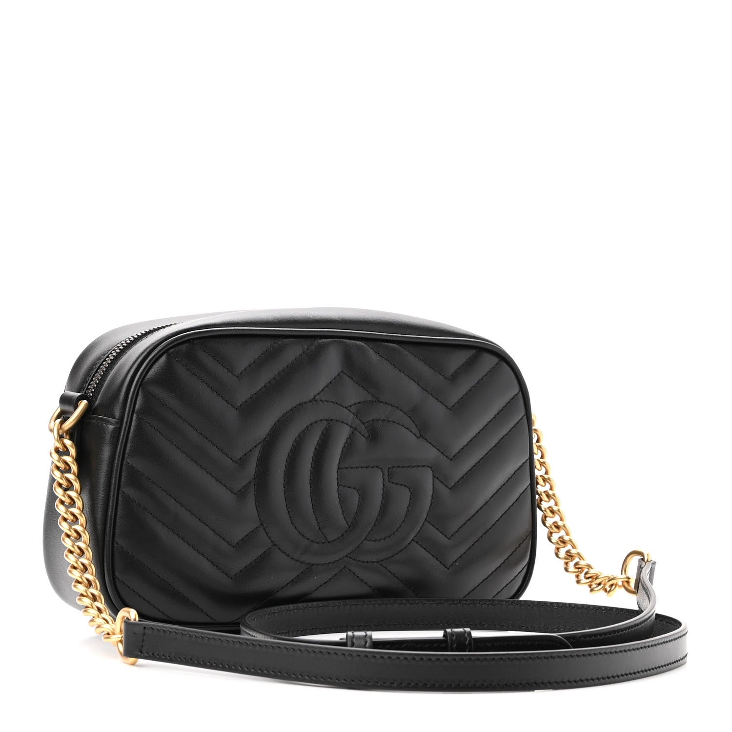 Gucci Calfskin Matelasse Small GG Marmont Chain Shoulder Bag Black 3 of 10
