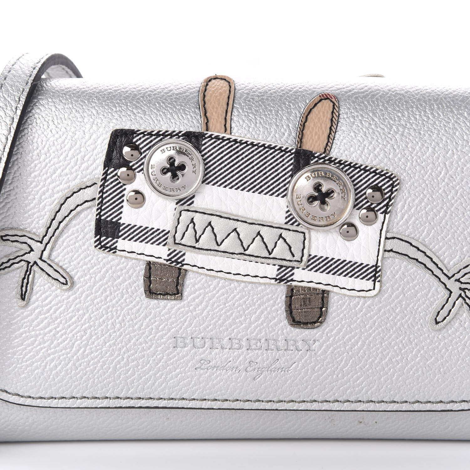 Burberry Metallic Grainy Calfskin Creature Applique Wallet On Chain Silver 9 of 9