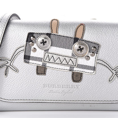 Burberry Metallic Grainy Calfskin Creature Applique Wallet On Chain Silver 9 of 9