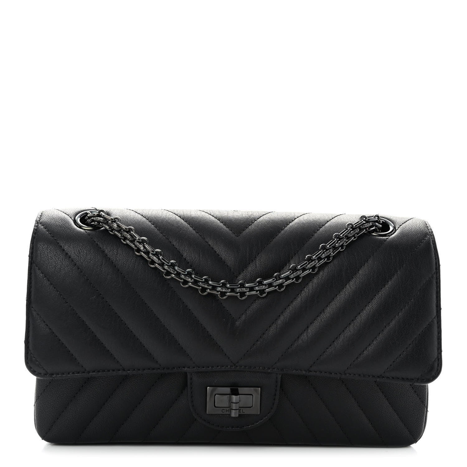 Chanel Sheepskin Chevron Quilted 2.55 Reissue 225 Double Flap So Black 1 of 13