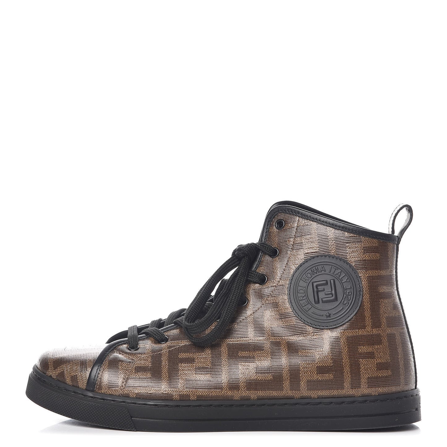 Glazed Fabric FF 1974 Stamp Patch High Top Sneakers 38.5 Mogano Panna Black