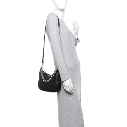 Gucci GG Grainy Calfskin Emblem Small Half Moon Shoulder Bag Black 2 of 10
