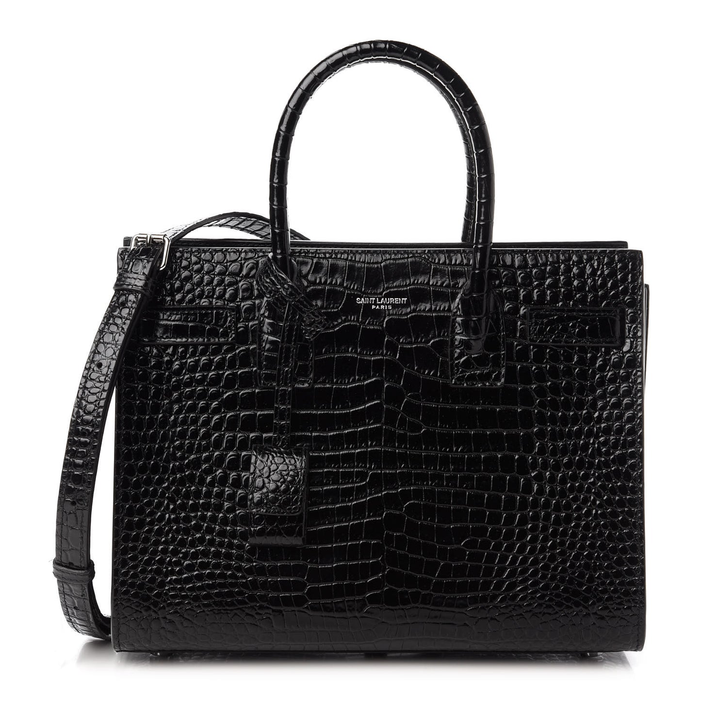Calfskin Crocodile Embossed Baby Sac De Jour Black