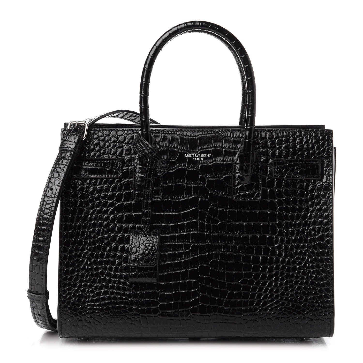 Saint Laurent Calfskin Crocodile Embossed Baby Sac De Jour Black 1 of 10