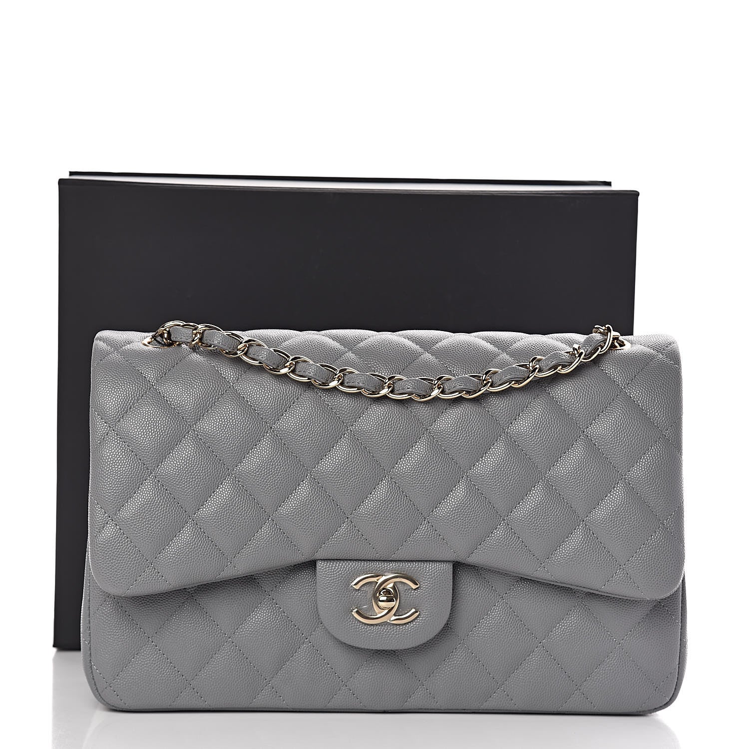 Chanel Caviar Quilted Jumbo Double Flap Grey 11 of 11
