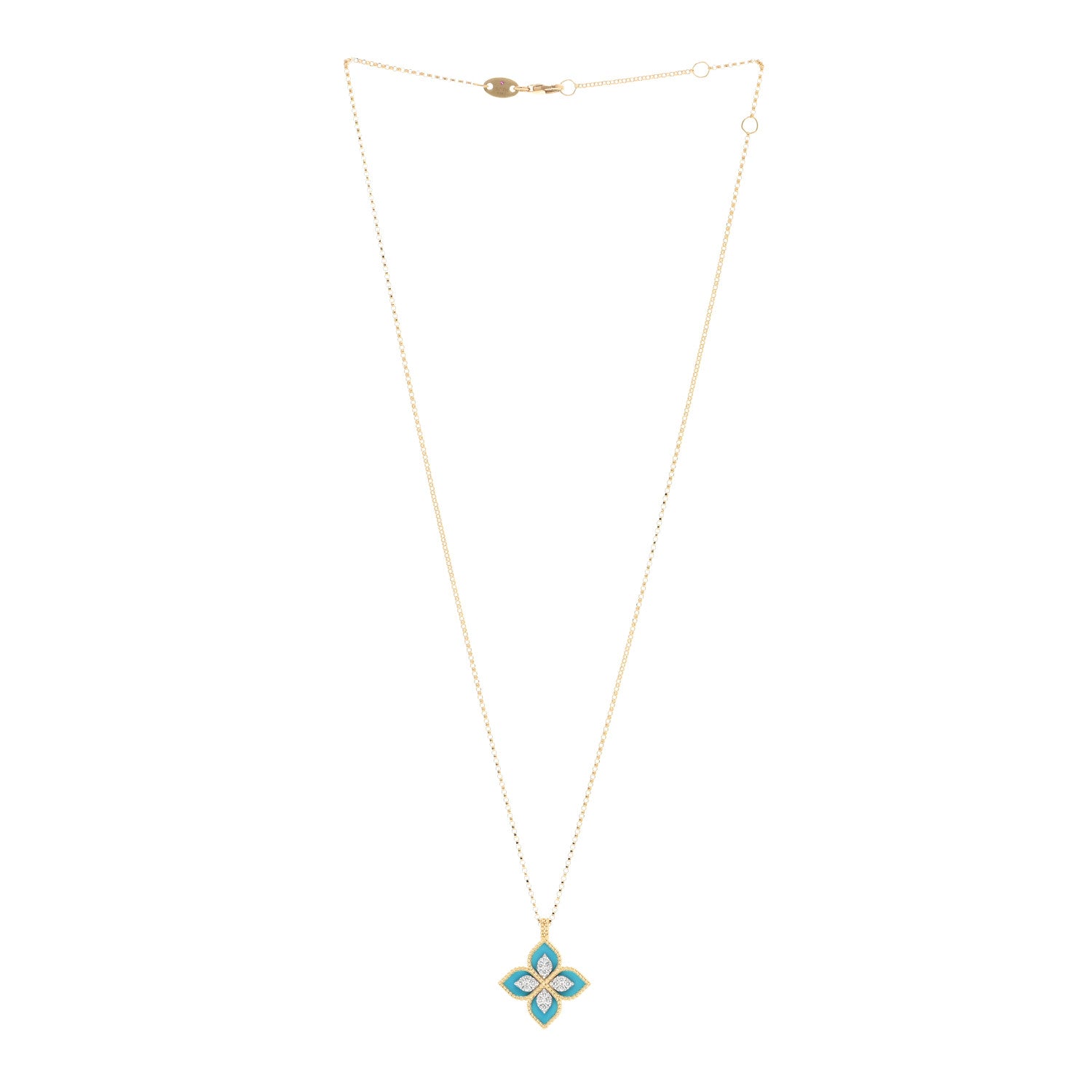 Roberto Coin 18K Yellow White Gold Diamond Turquoise Venetian Princess Pendant Necklace 3 of 4