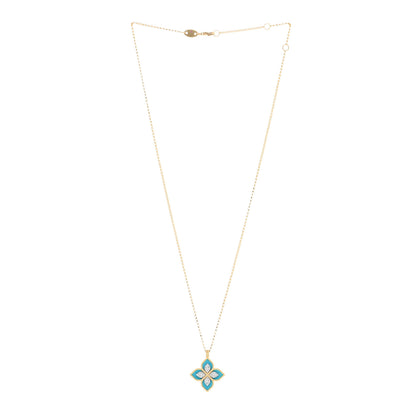 Roberto Coin 18K Yellow White Gold Diamond Turquoise Venetian Princess Pendant Necklace 3 of 4