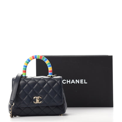 Chanel Goatskin Quilted Extra Mini Rainbow Coco Handle Flap Navy Blue 13 of 13