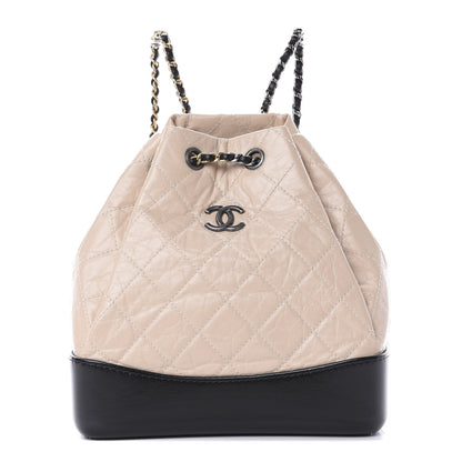 Chanel Aged Calfskin Quilted Small Gabrielle Backpack Beige Black 1 of 10