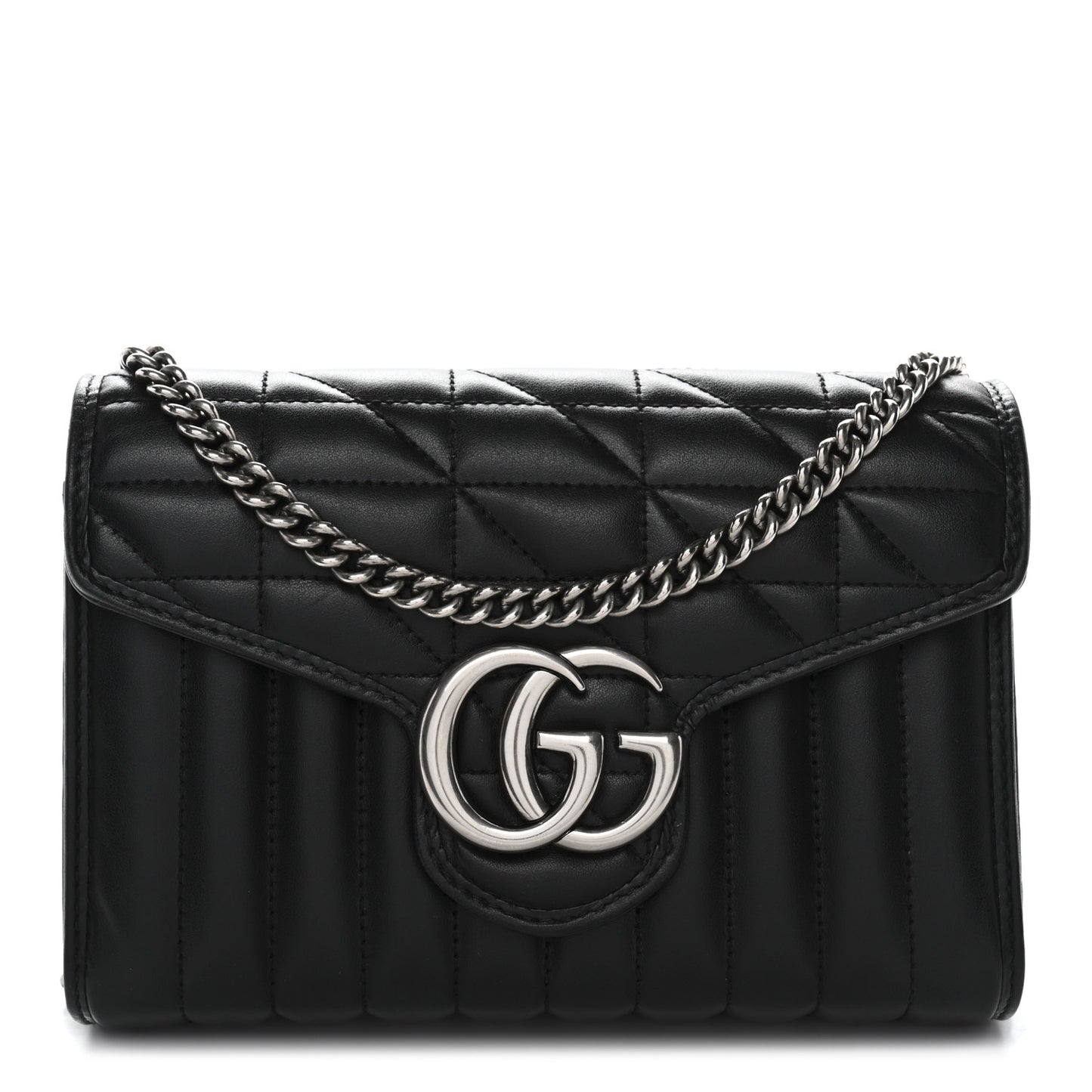 Calfskin Matelasse Aria GG Marmont Chain Wallet Black