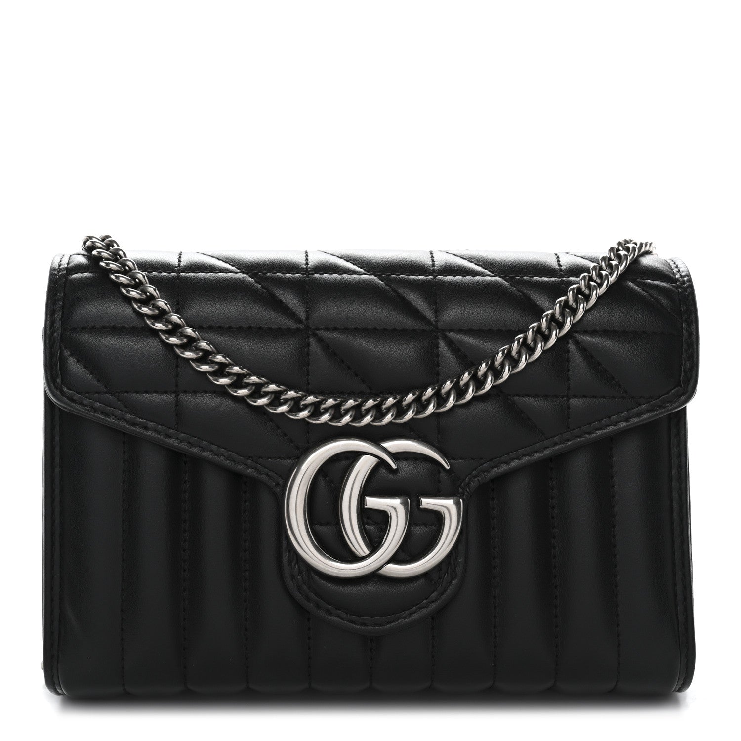 Gucci Calfskin Matelasse Aria GG Marmont Chain Wallet Black 1 of 11