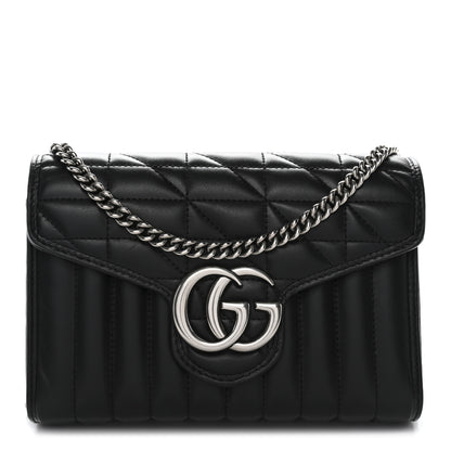 Gucci Calfskin Matelasse Aria GG Marmont Chain Wallet Black 1 of 11