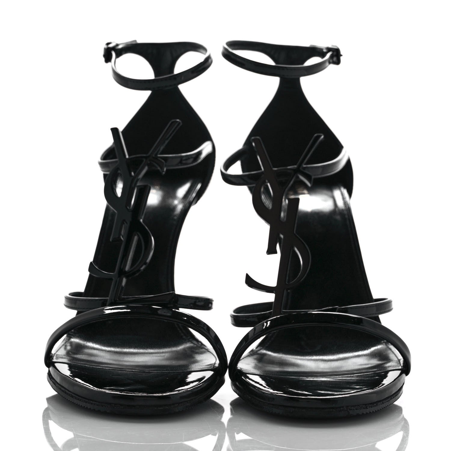 Saint Laurent Patent Cassandra 100 Ankle Strap Sandals 38.5 Black 2 of 8
