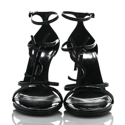 Saint Laurent Patent Cassandra 100 Ankle Strap Sandals 38.5 Black 2 of 8