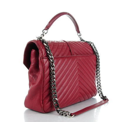 Saint Laurent Sheepskin Matelasse Chevron Large Monogram Satchel Red 3 of 12
