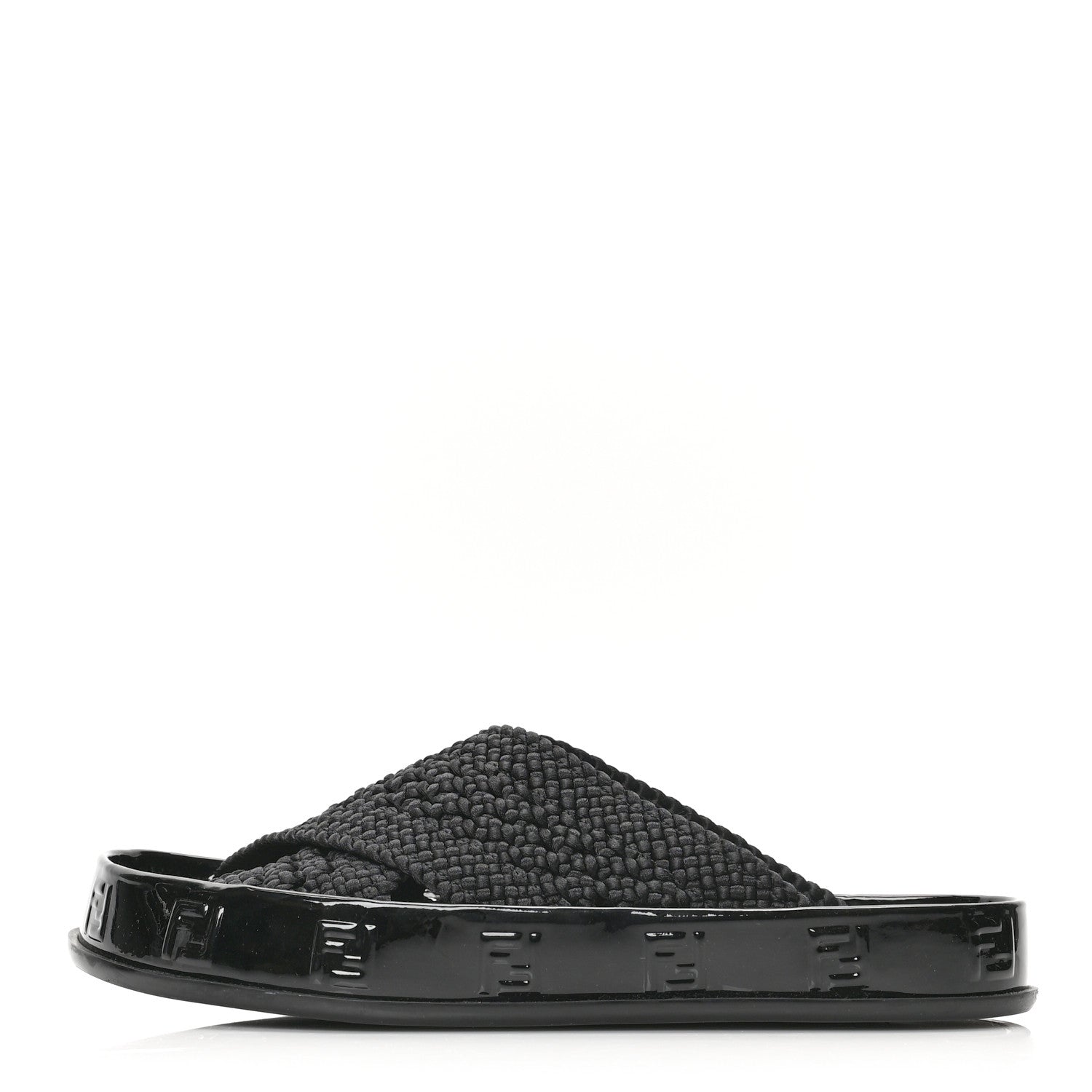 Fendi Raffia Rubber FF Woven Reflections Crisscross Slide Sandals 36 Black 1 of 7