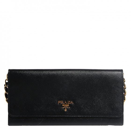 Saffiano Metal Oro Chain Wallet Nero Black