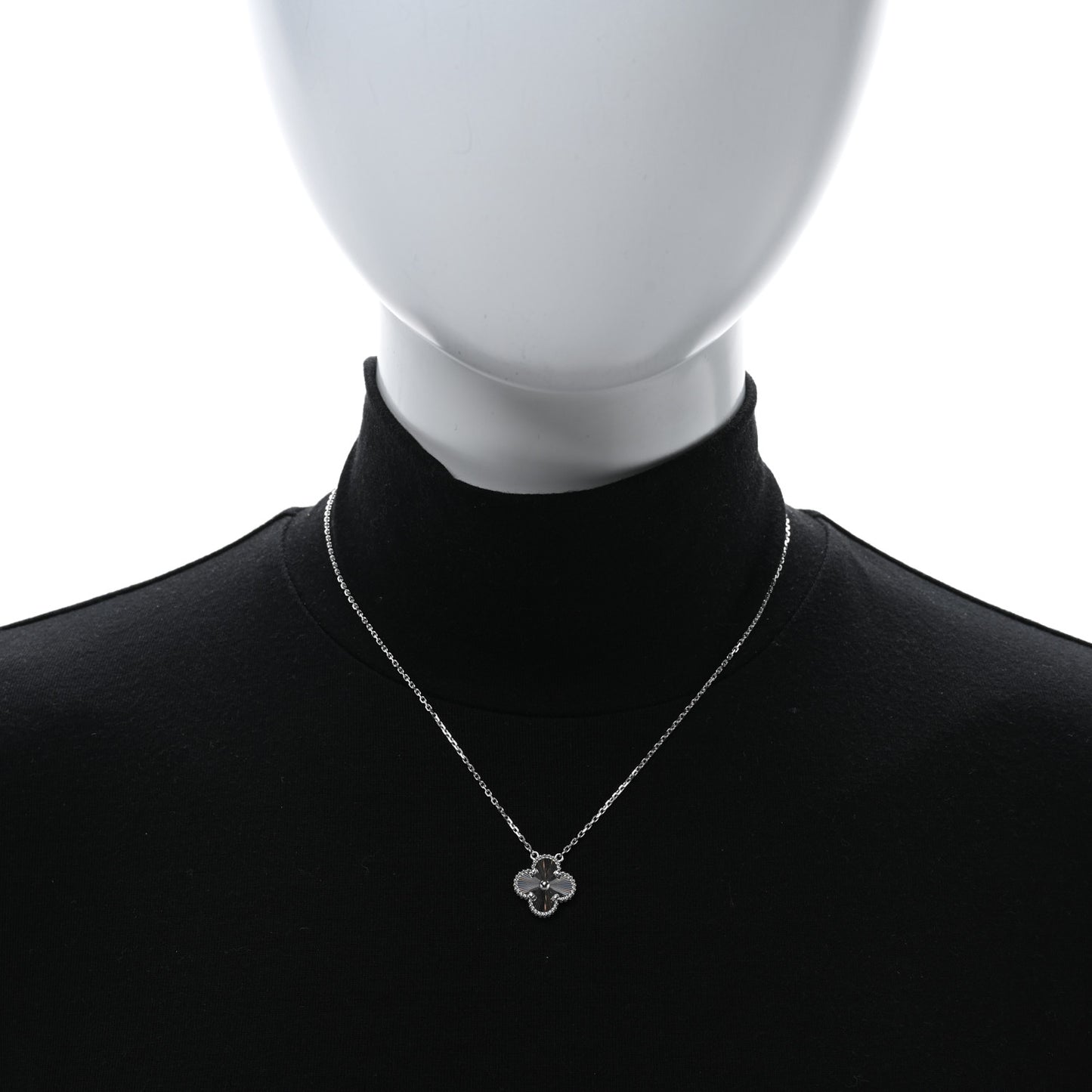 18K White Gold Guilloche Vintage Alhambra Pendant Necklace