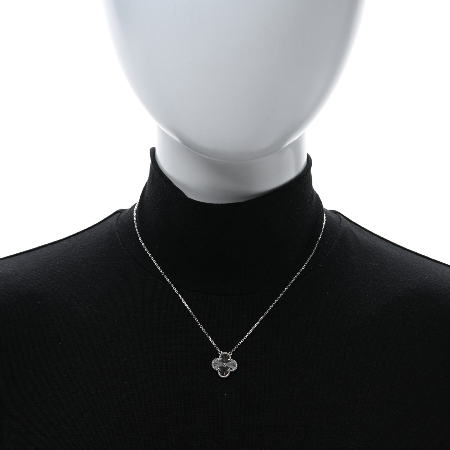 Van Cleef & Arpels 18K White Gold Guilloche Vintage Alhambra Pendant Necklace 2 of 5