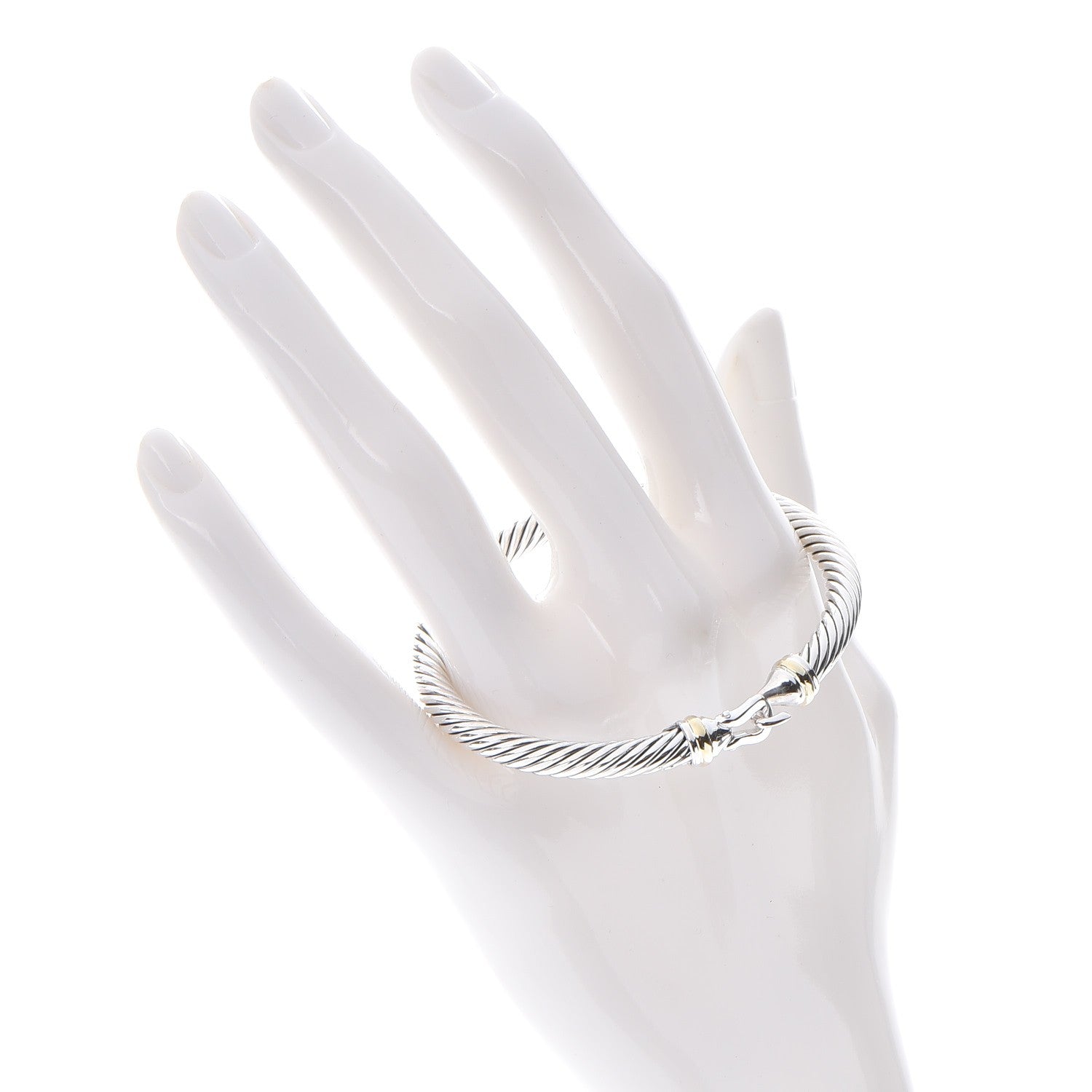 David Yurman Sterling Silver 18K Yellow Gold 5mm Cable Classic Buckle Bracelet 2 of 4