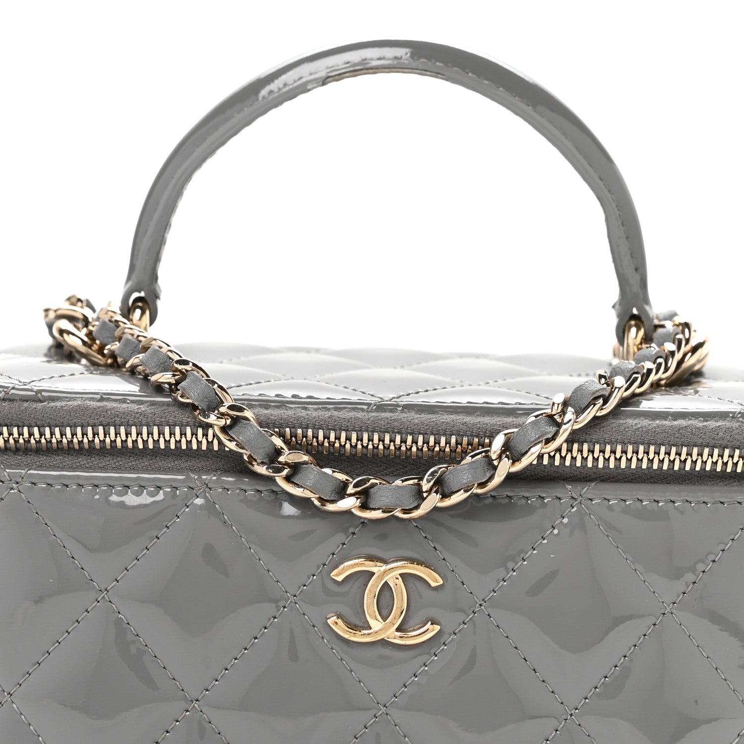 Chanel Patent Quilted Quilted Small Top Handle Vanity Case With Chain Grey 9 of 13
