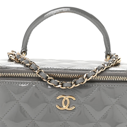 Chanel Patent Quilted Quilted Small Top Handle Vanity Case With Chain Grey 9 of 13