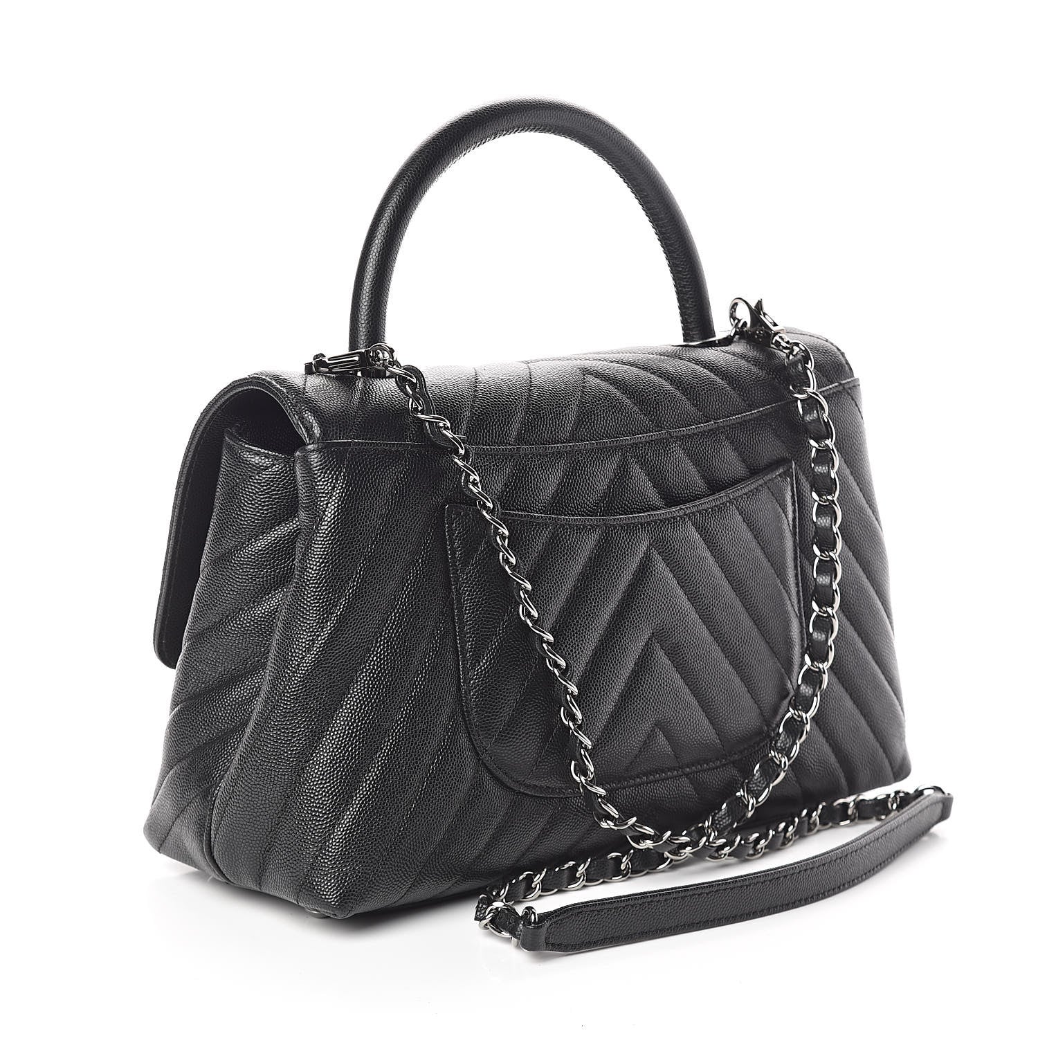 Chanel Caviar Chevron Quilted Small Coco Handle Flap Black 3 of 9