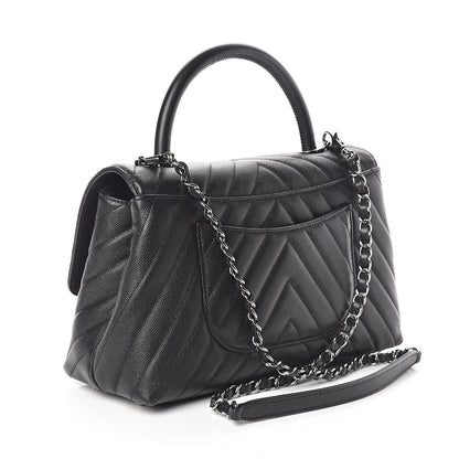 Chanel Caviar Chevron Quilted Small Coco Handle Flap Black 3 of 9