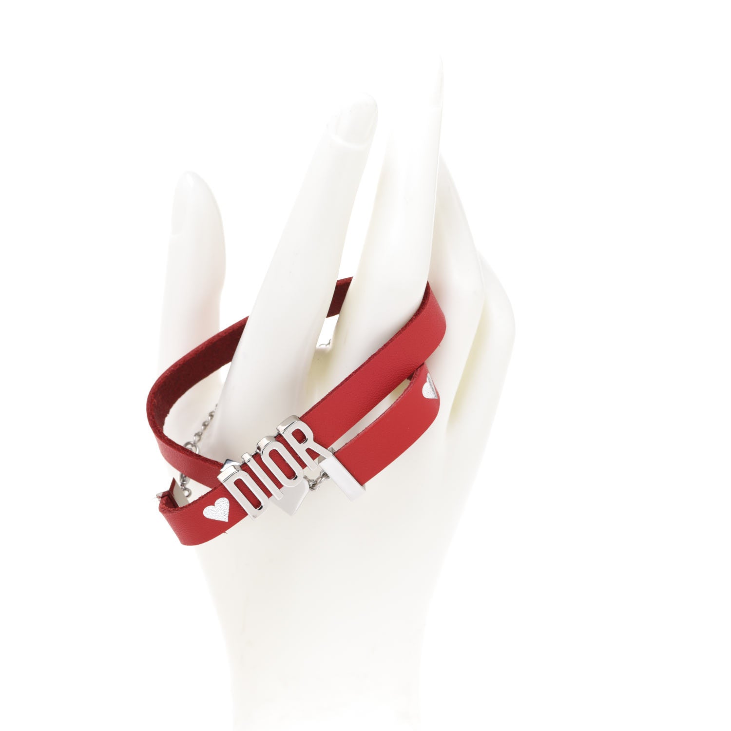 Christian Dior Calfskin Dior Heart Double Bracelet Red 2 of 5
