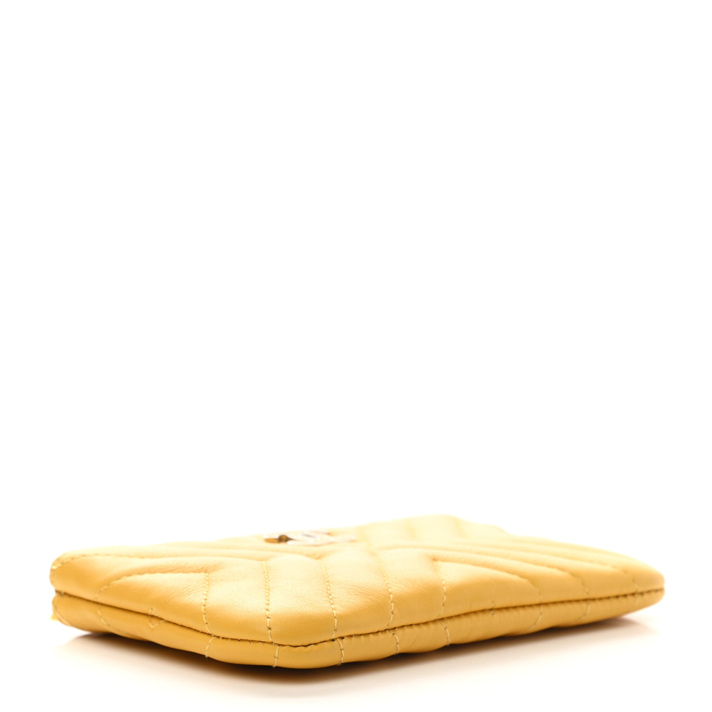 Calfskin Chevron Quilted Tassel Small Cosmetic Case Yellow