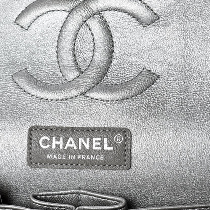 Chanel Metallic Caviar Chevron Quilted Medium Double Flap Silver 9 of 10