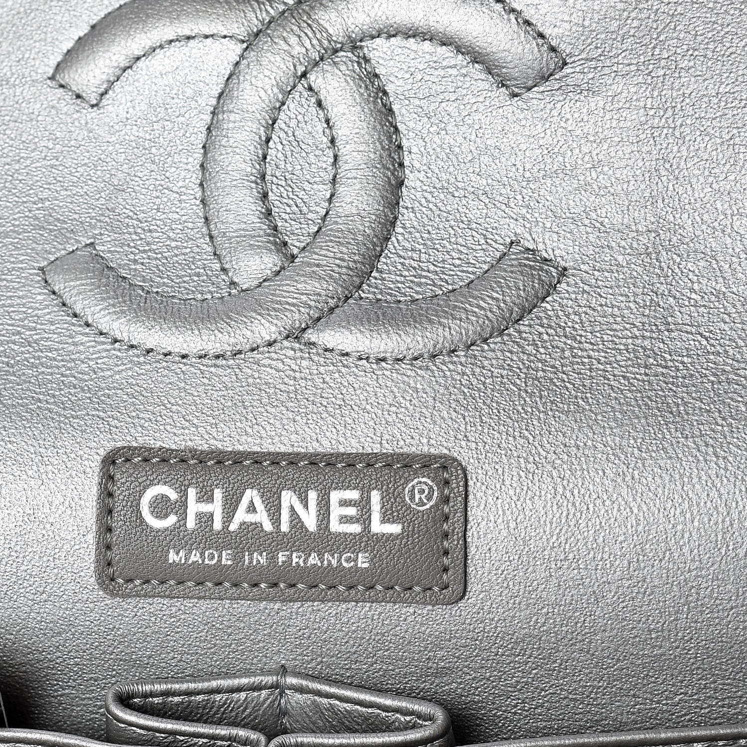 Chanel Metallic Caviar Chevron Quilted Medium Double Flap Silver 9 of 10