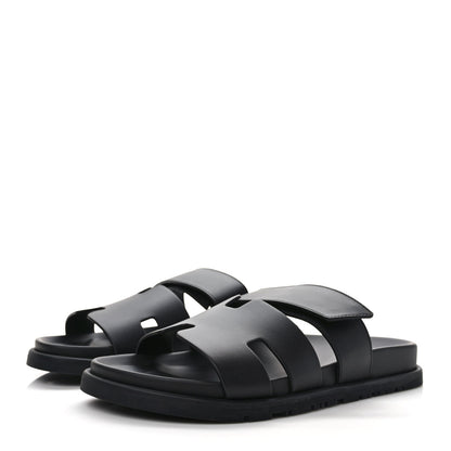 Hermes Calfskin Womens Chypre Sandals 39.5 Black 3 of 9