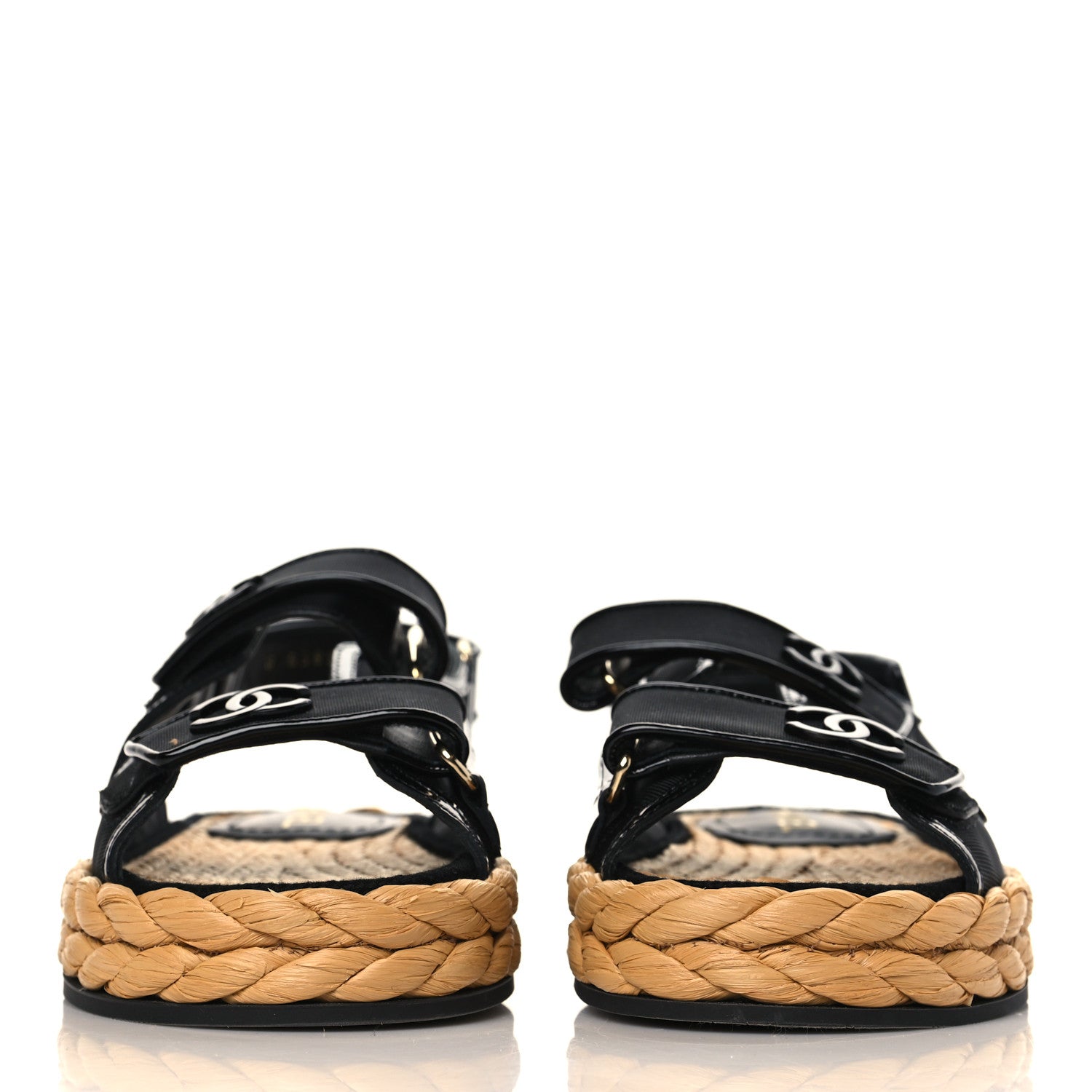 Chanel Mesh Patent Calfskin Velcro Dad Sandals 37 Black 2 of 9