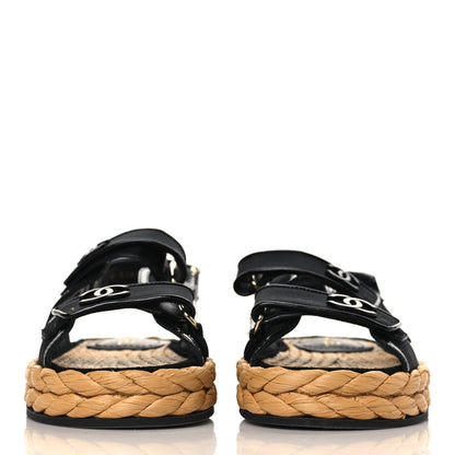 Chanel Mesh Patent Calfskin Velcro Dad Sandals 37 Black 2 of 9