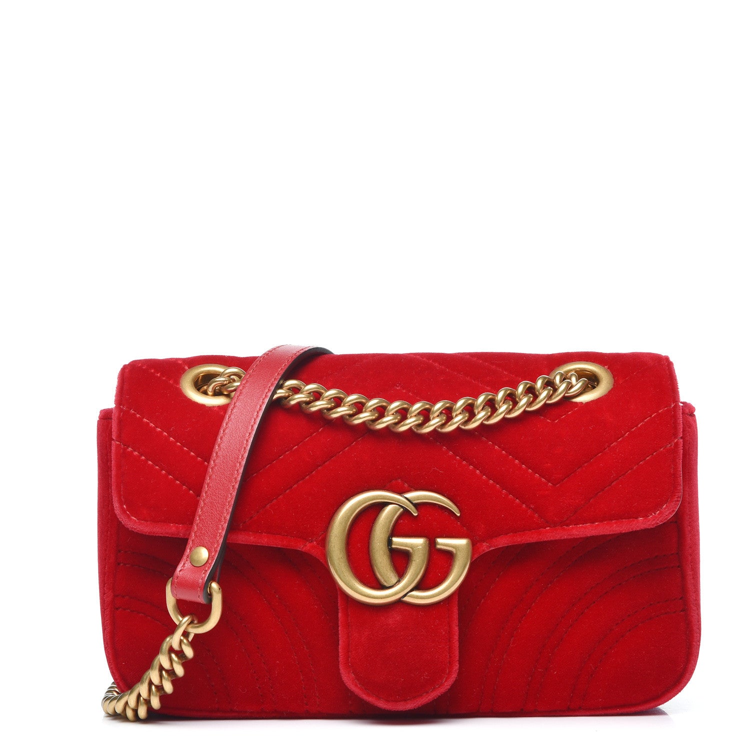 Gucci Velvet Matelasse Mini GG Marmont Shoulder Bag Hibiscus Red 1 of 10