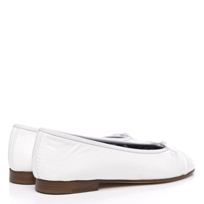 Chanel Shiny Crumpled Lambskin CC Cap Toe Ballerina Flats 36.5 White 4 of 9