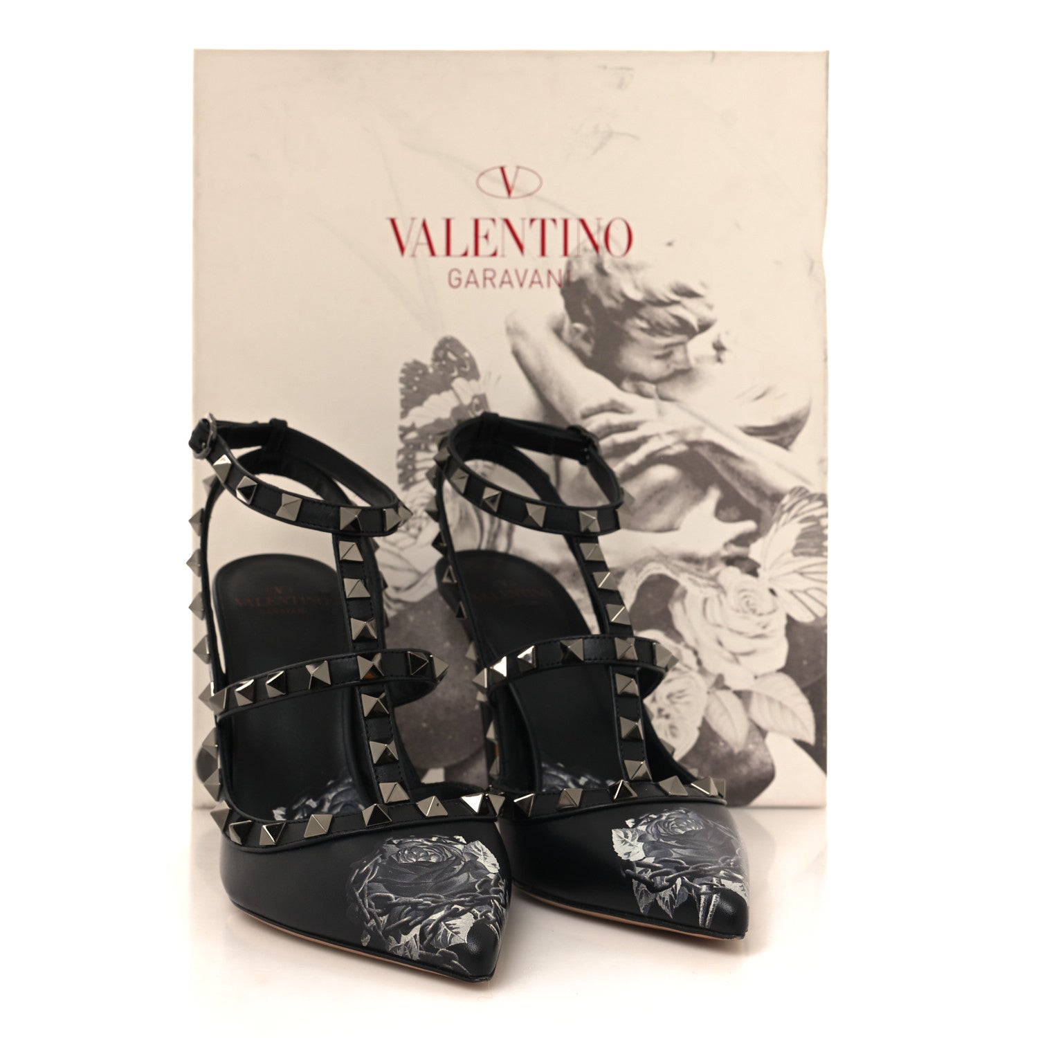 Valentino Garavani Calfskin Nappa Rockstud Undercover Ankle Strap 100mm Pumps 36 Black Grey 8 of 9