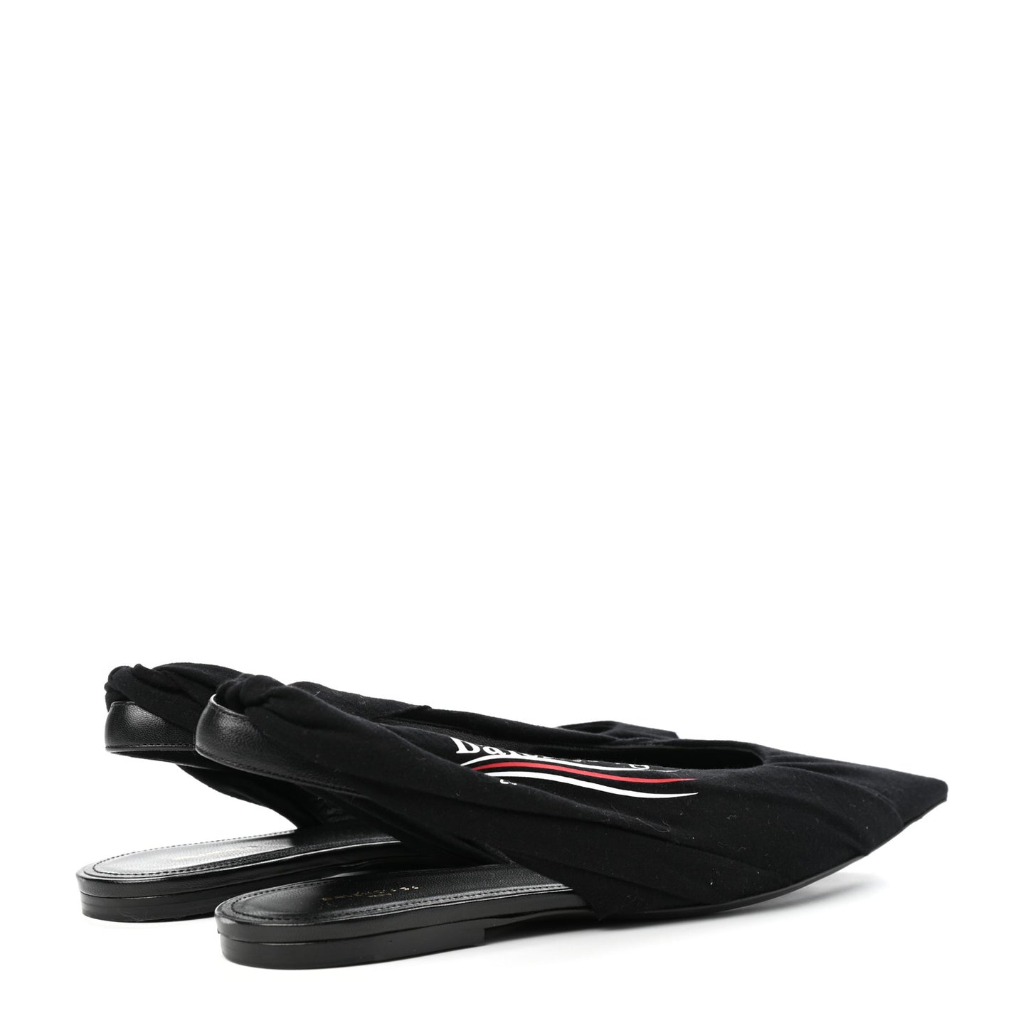 Jersey Crepe Political Campaign Logo Knife Pointed Slingback Flats 40 Black White Rouge