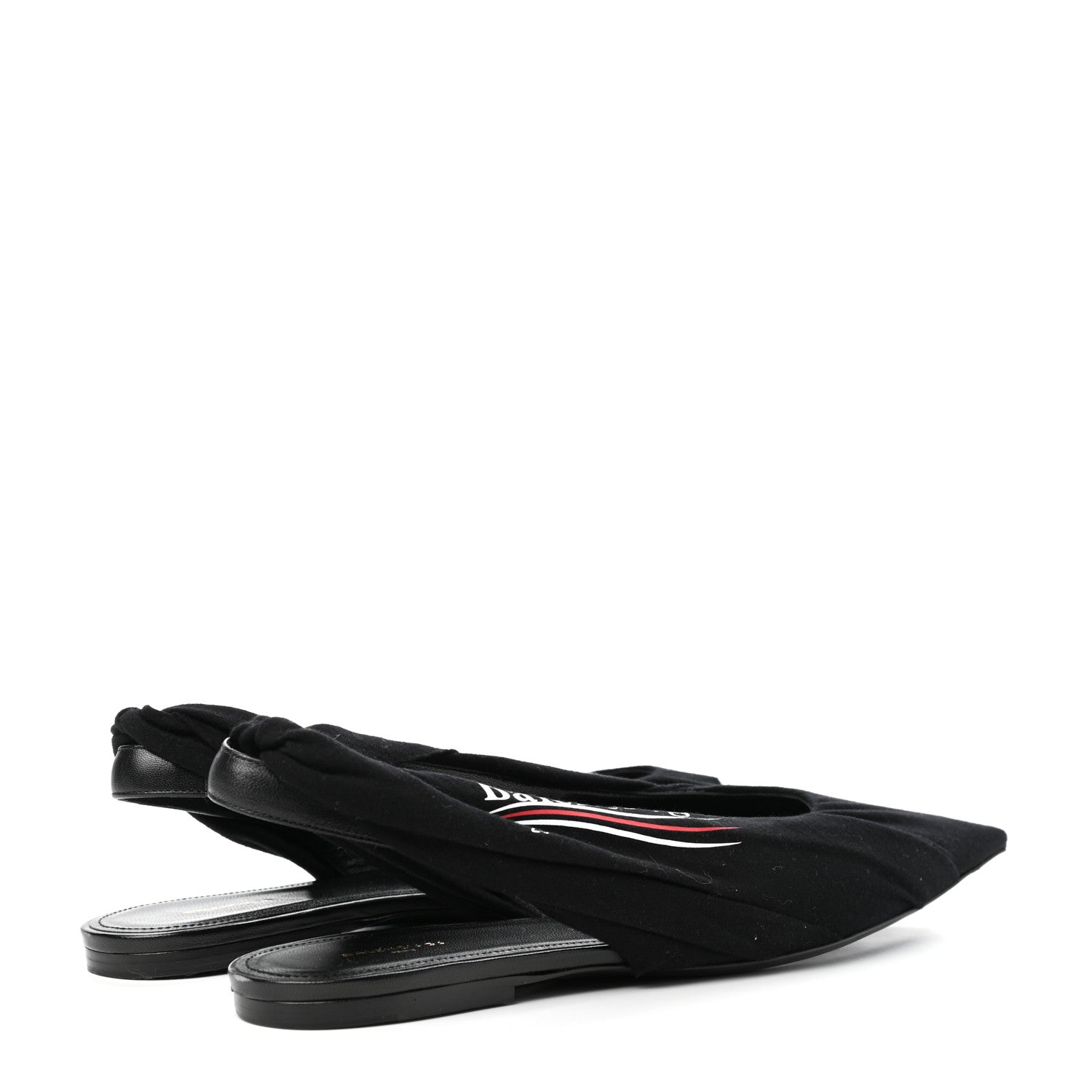 Balenciaga Jersey Crepe Political Campaign Logo Knife Pointed Slingback Flats 40 Black White Rouge 4 of 10