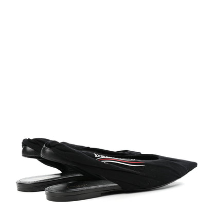 Balenciaga Jersey Crepe Political Campaign Logo Knife Pointed Slingback Flats 40 Black White Rouge 4 of 10