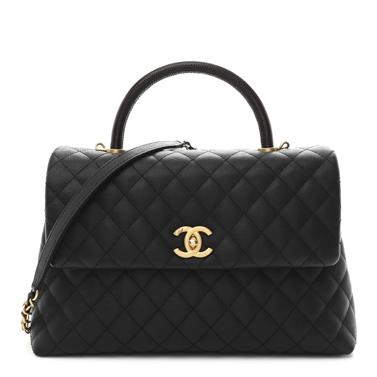 Caviar Lizard Quilted Medium Coco Handle Flap Black