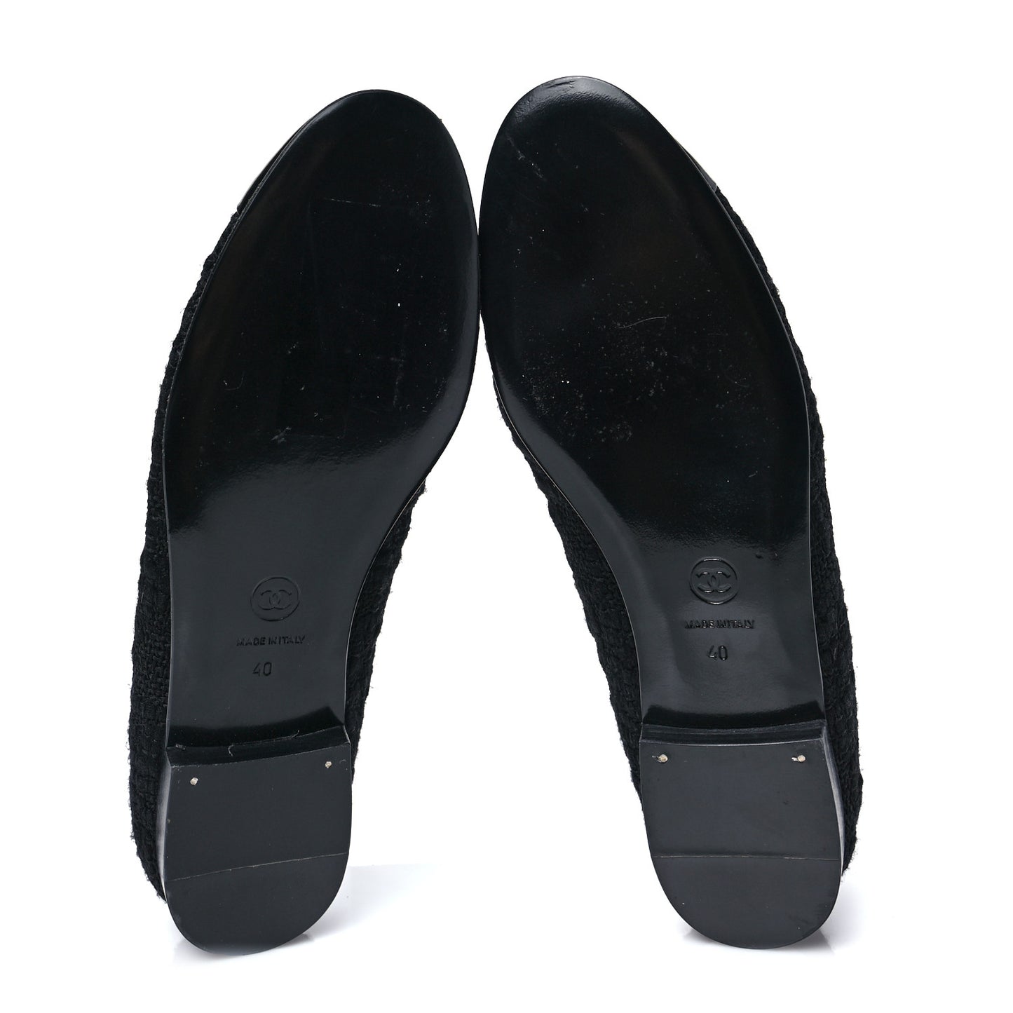 Tweed Patent Cap Toe Ballerina Flats 40 Black