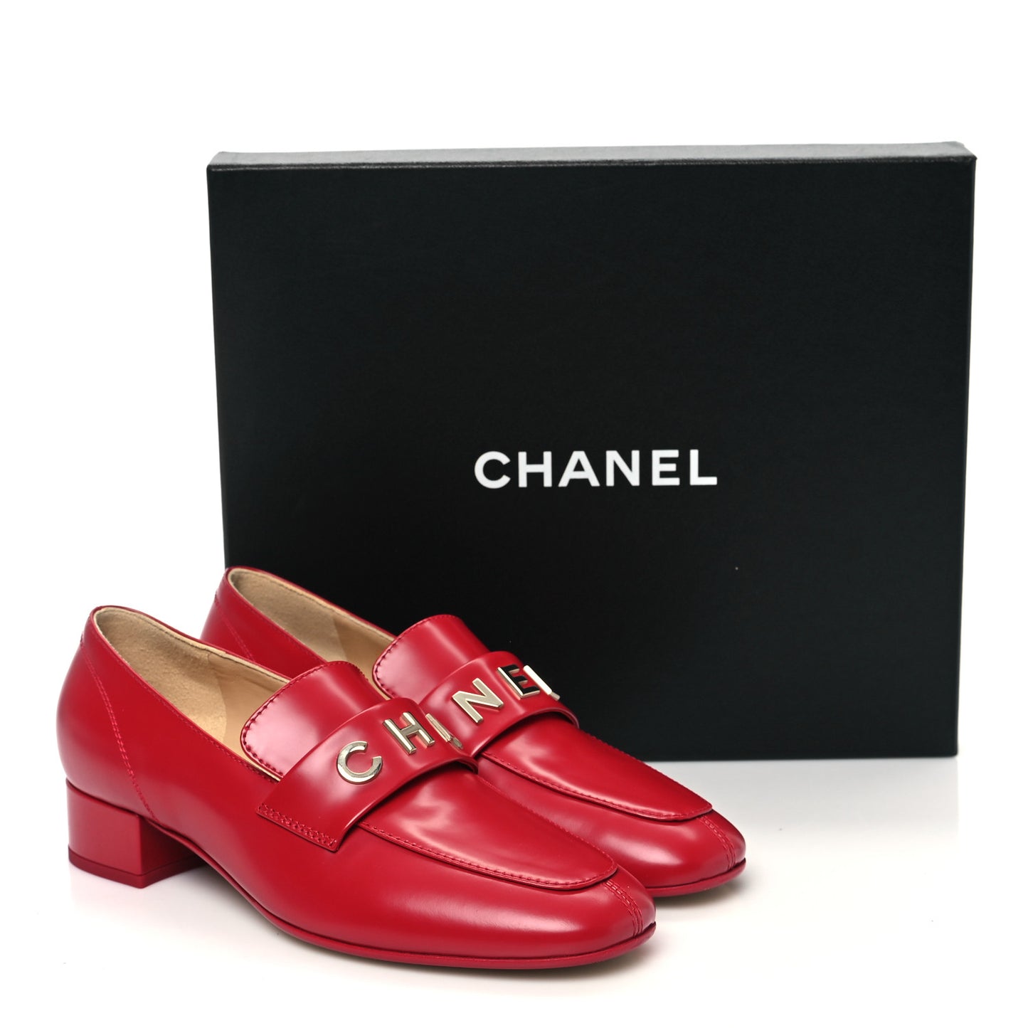 Shiny Calfskin Logo Loafers 37.5 Red