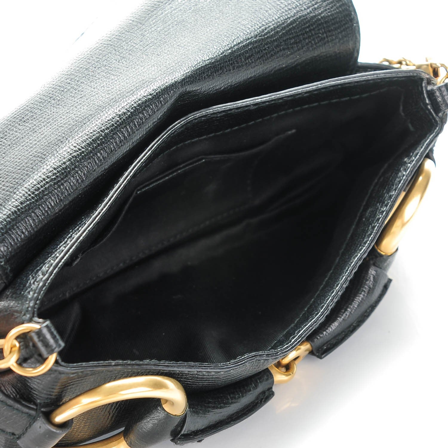 Gucci Textured Calfskin Horsebit Chain Clutch Black 5 of 7
