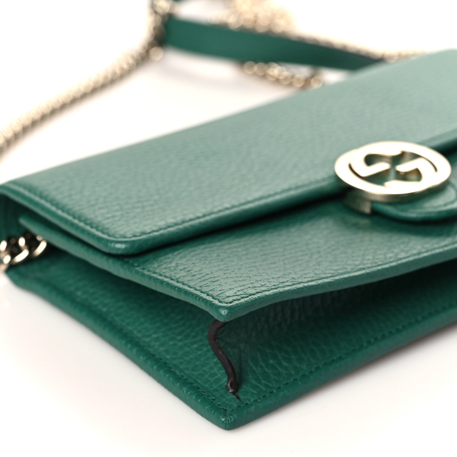 Gucci Dollar Calfskin Interlocking G Chain Wallet Emerald 8 of 9