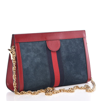 Gucci Suede Calfskin Web Small Ophidia Chain Shoulder Bag New Blue Romantic Cherry 3 of 8